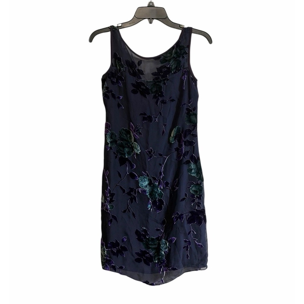 Vtg Y2K Liz Claiborne 2P Velvet Burnout Sheer Purple Shift Dress Silk Blend